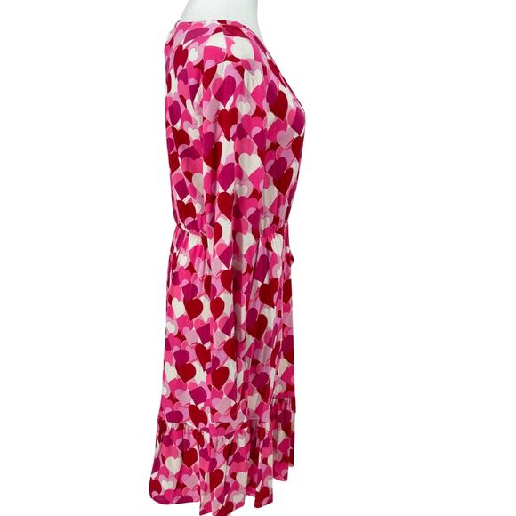 Draper James RSVP Pink Heart Print Wrap Dress Small Ruffle Hem Long Sleeve - Picture 6 of 16